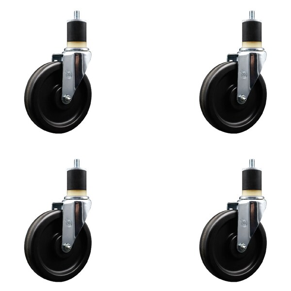 6'' Phenolic Wheel Swivel 1-7/8'' Expanding Stem Caster Set, 4PK